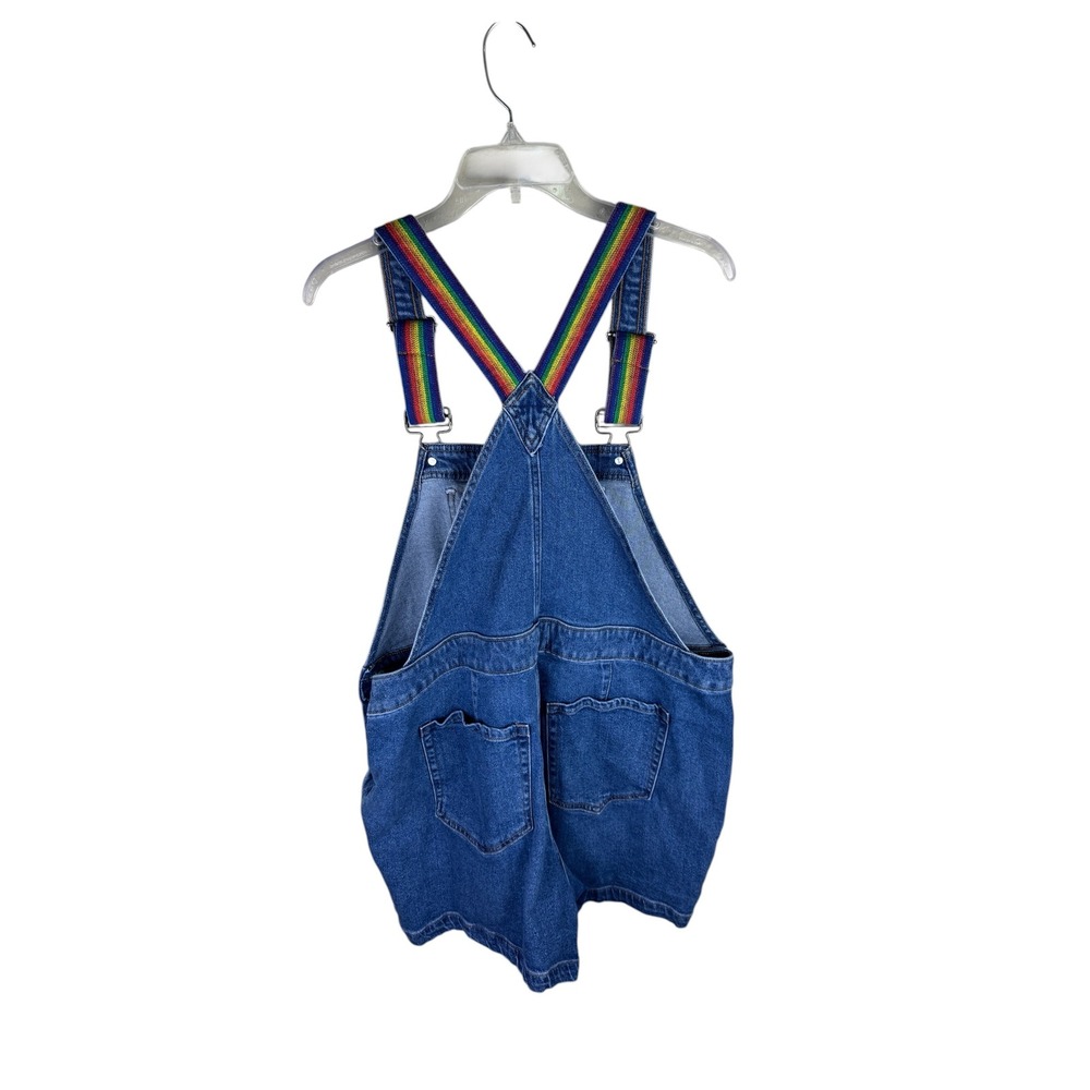 Lane Bryant Boyfriend Denim Shortalls Rainbow Straps Blue Overalls Womens 16 - Picture 2 of 6